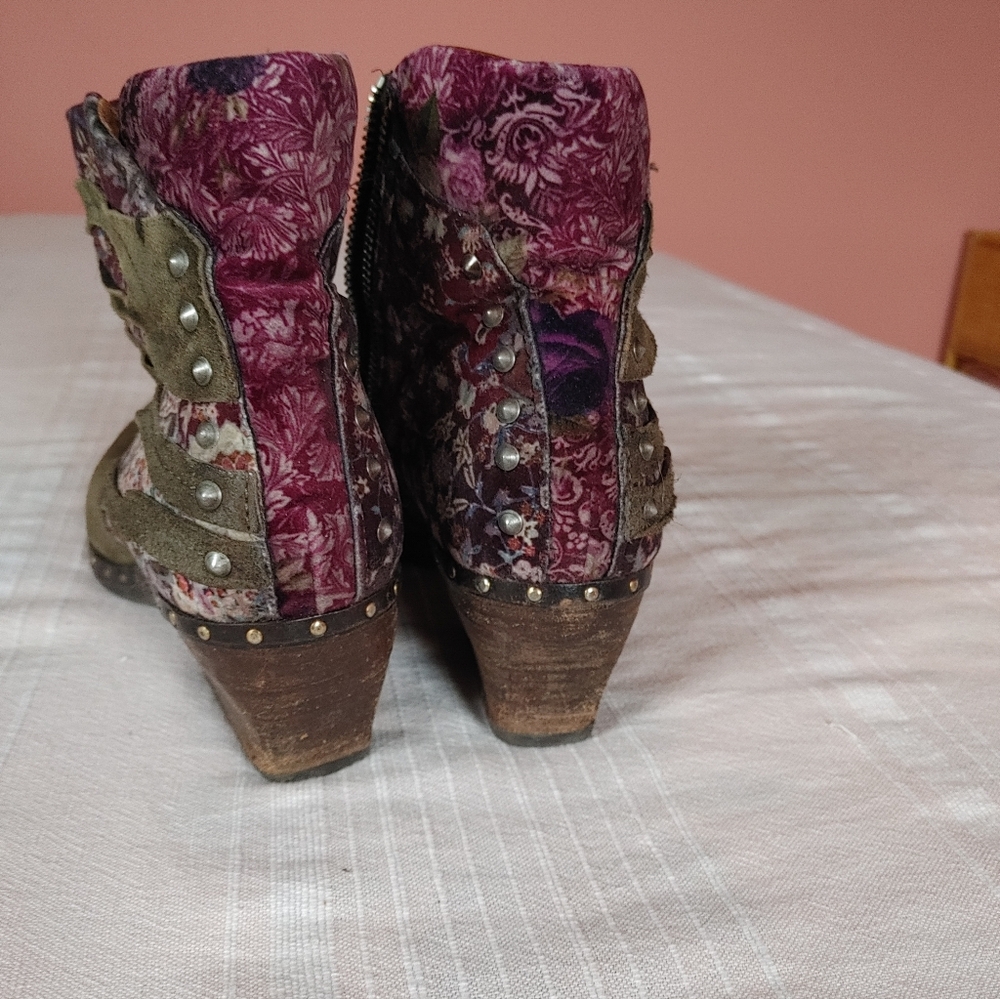 A.S.98 Women's Olive Suede Ankle Boots with Floral Accent - Picture 4 of 6
